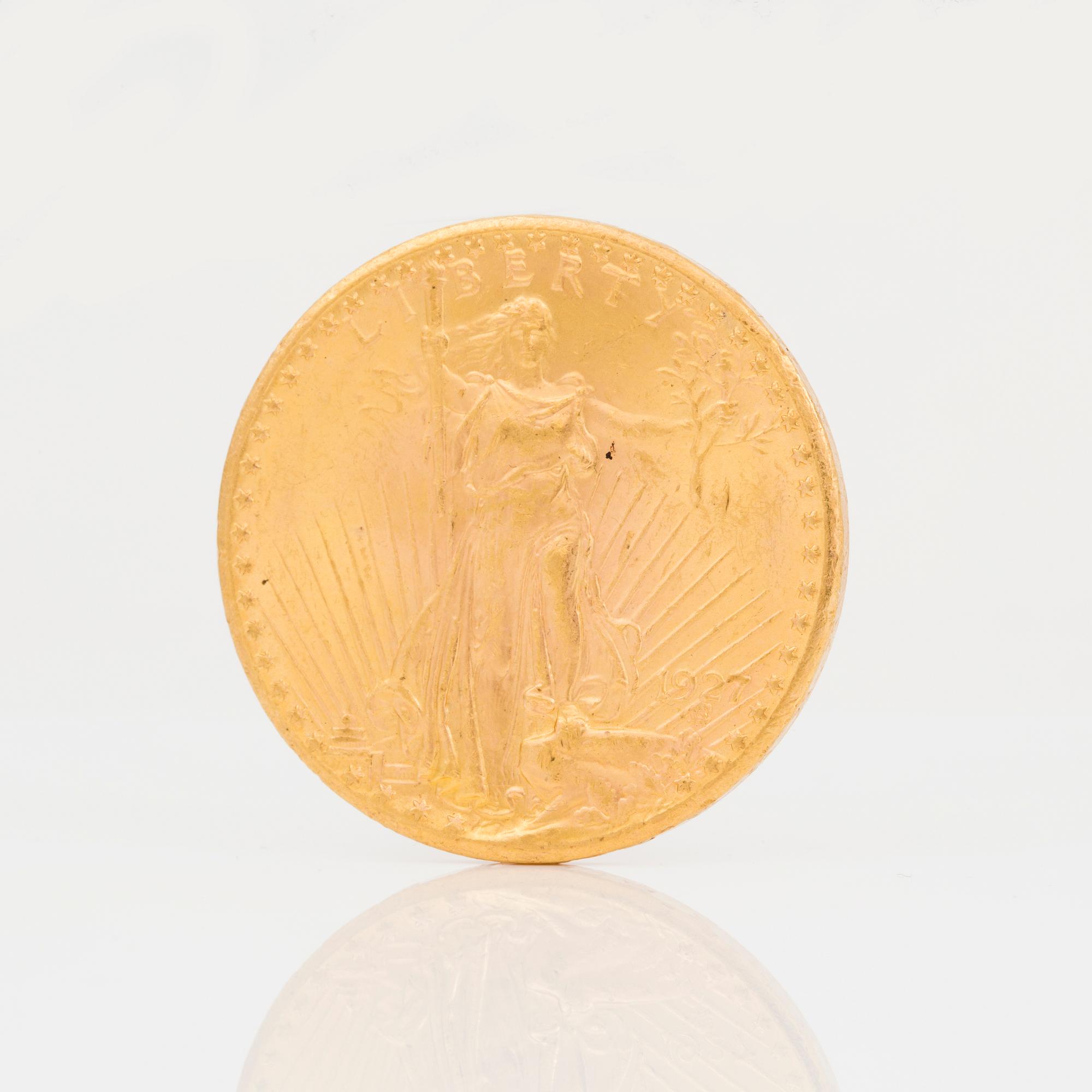 GULDMYNT, 20 Dollars, USA 1927. Vikt ca 33 g.