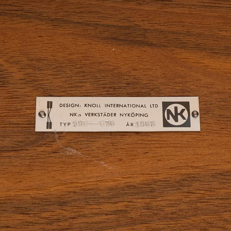 Florence Knoll, a model 590-036 walnut-veneered desk, by Nordiska Kompaniet in Sweden for Knoll International, 1962.