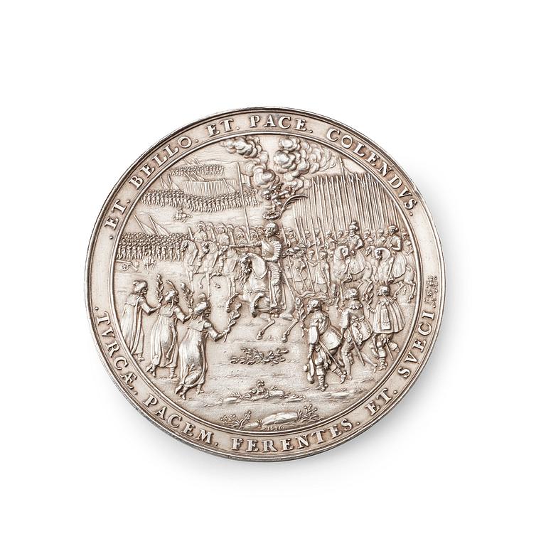 MEDALJ, Polens seger över Ryssland vid Smolensk 1634 och stilleståndet med Turkiet och Sverige förlängt vid.