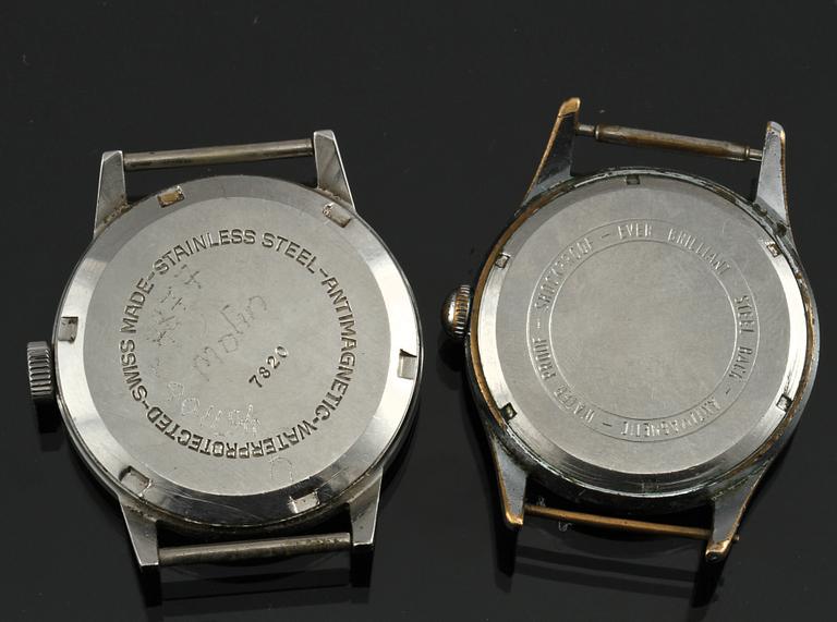 ARMBANDSUR, 2 st, stål, "V.M", Lagonda samt "sportmaster", Olympia, 1900-talets andra hälft.
