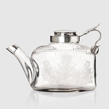 199. A Swedish glass and silver jug, unclear makers mark, around 1800.