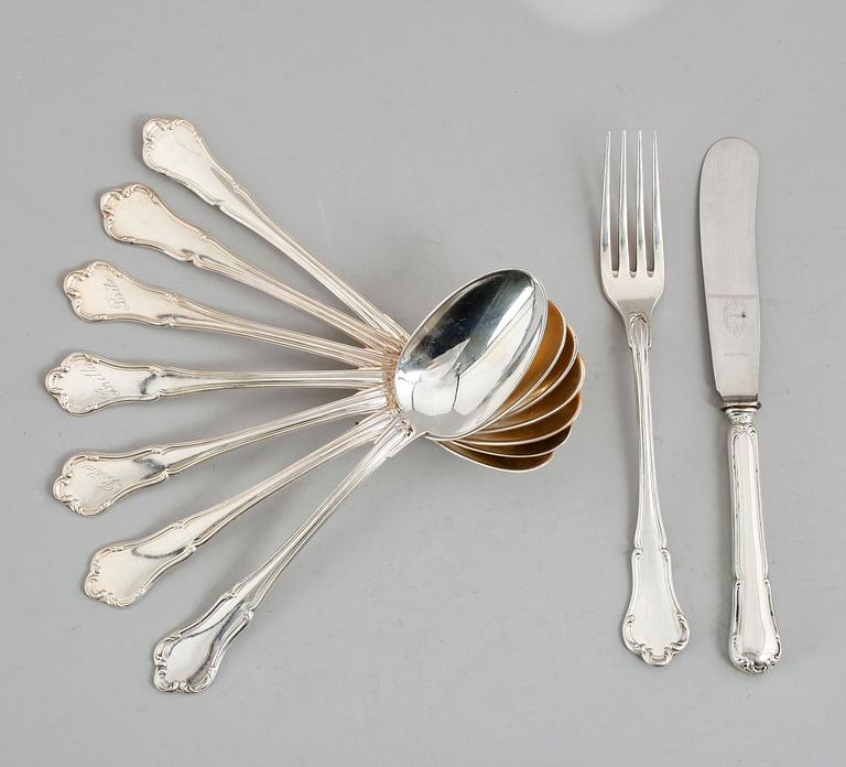 BESTICK, 9 delar, silver, K Andersson, Stockholm, bl a 1917. Vikt ca 412 gram.