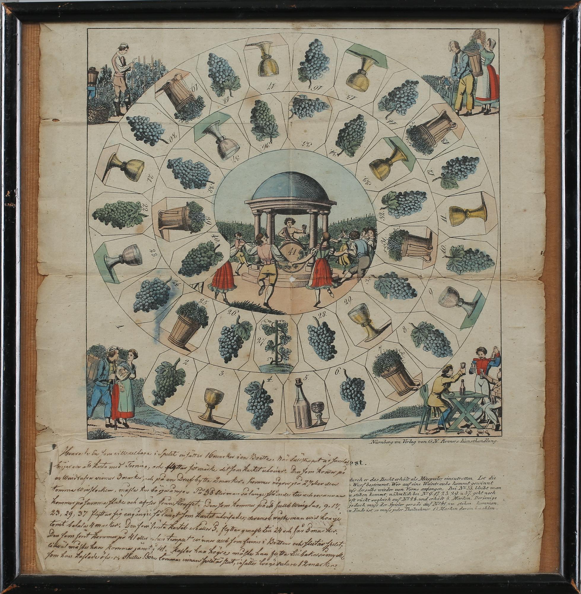 SPELPLAN, handkolorerat kopparstick, 1800-tal.