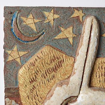 Tyra Lundgren, a stoneware relief 'Eye-birds under starry sky', Sweden 1968.