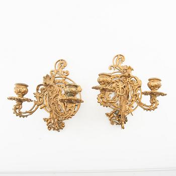Wall sconces, a pair in the Louis XV style, circa 1900.