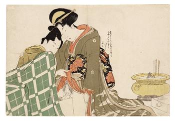 341. Utamaro, Three shunga woodblock prints by Utamaro (1753-1806).