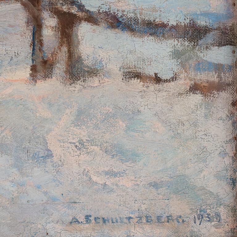 Anshelm Schultzberg, "Vinterdag (motiv från södra Dalarne - Bergslagen)" [Winter landscape from Dalarna in Sweden].