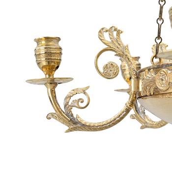 A Swedish Empire gilt brass six-branch chandelier, early 19th century.