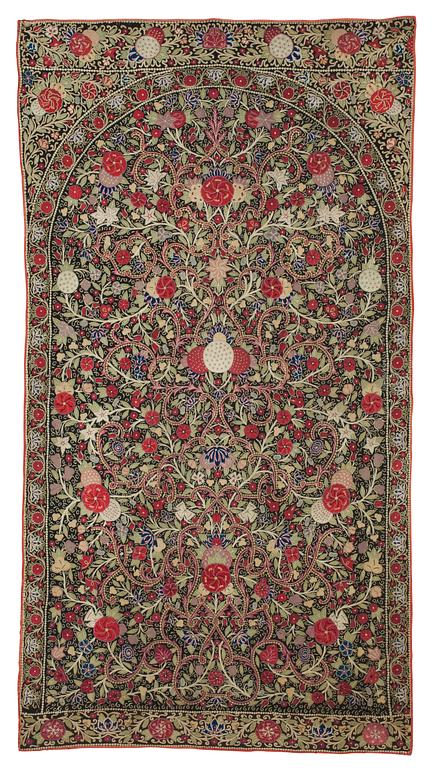 EMBROIDERY. Antique Rascht Embroidery. Persia (Iran). 204 x 109 cm.