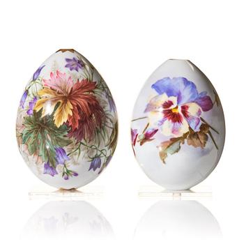 Two Russian porcelain Easter Eggs, circa 1890-1900, Imperial Porcelain Manufactory, St Petersburg.