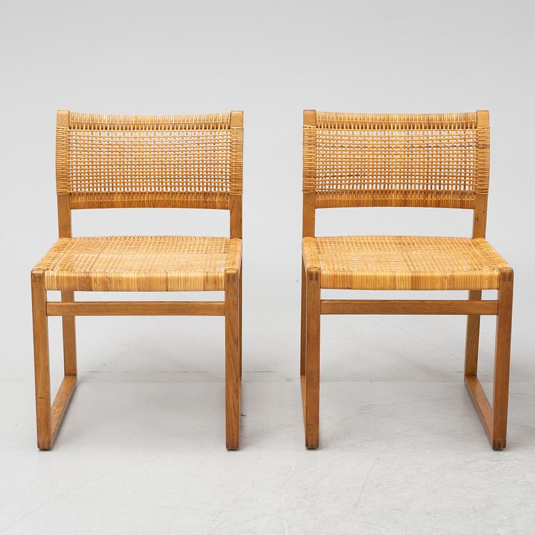 Børge Mogensen, four 'BM61' rattan and oak chairs.