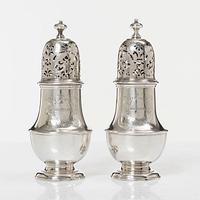 A pair of Britannia standard silver sugar-casters, marks of Samuel Welder, London, 1723.