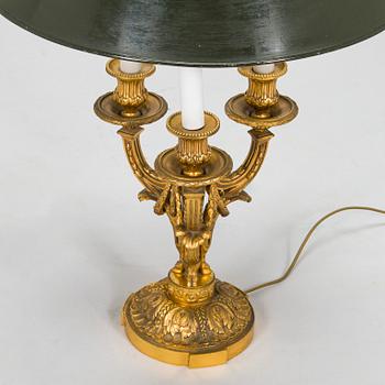 A Louis XVI style bouillotte table lamp, France early 20th century.