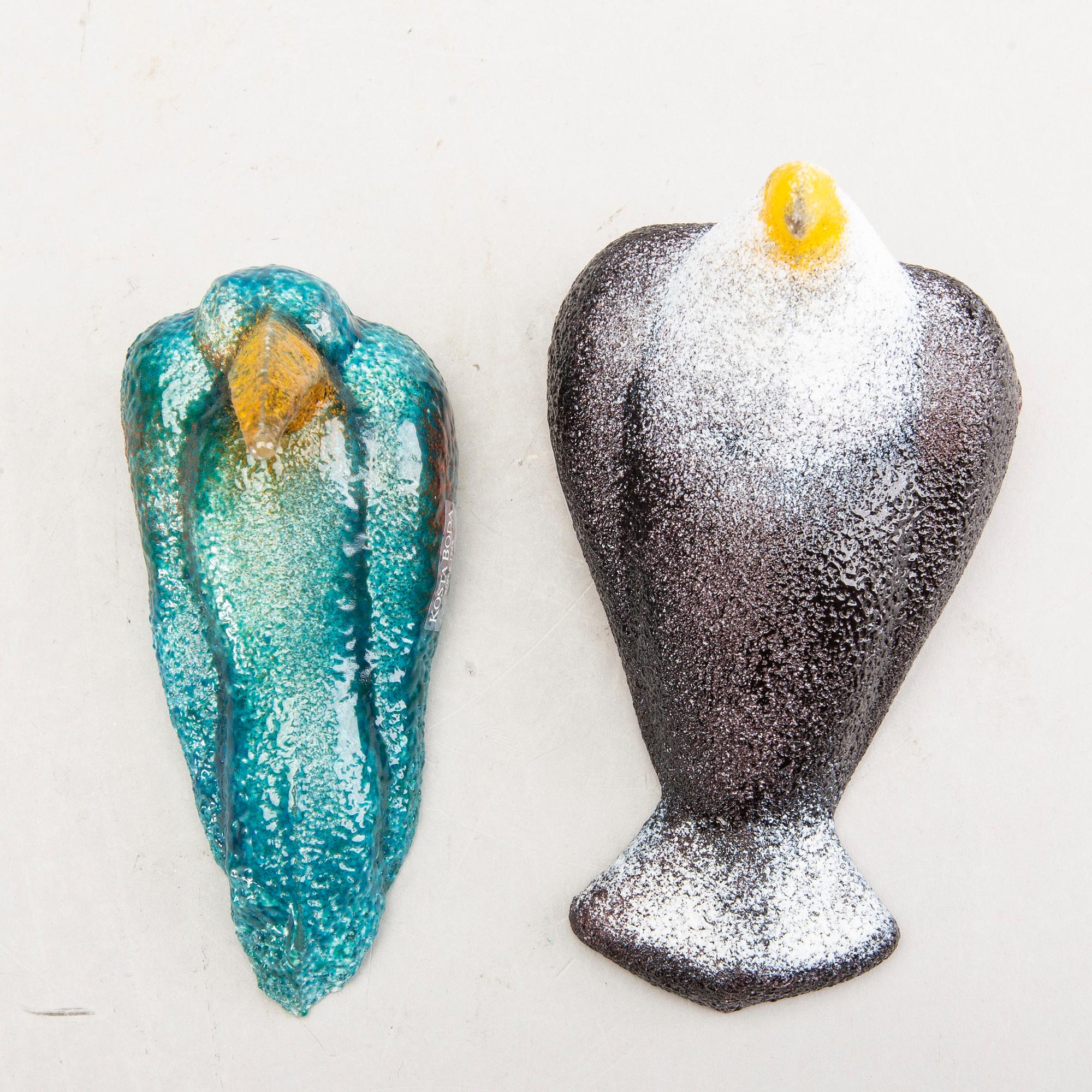 Kjell Engman, skulpturer 4 st "Bird" Kosta Boda glas sent 1900-tal.