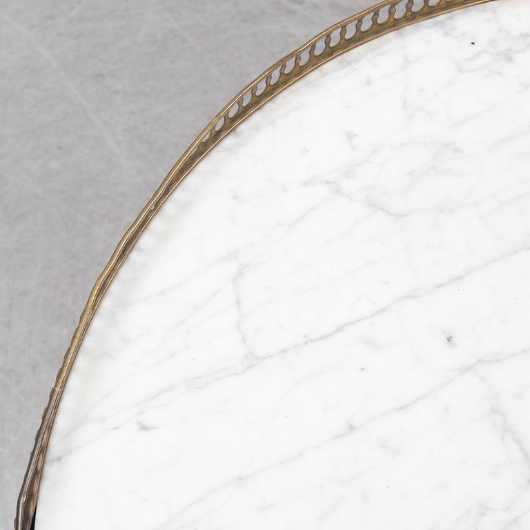 A Louis XVI style marble top mahognay table, circa 1900.