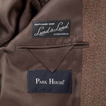 PARK HOUSE, a brown gray cotton cashmere mens coat. Size 50.