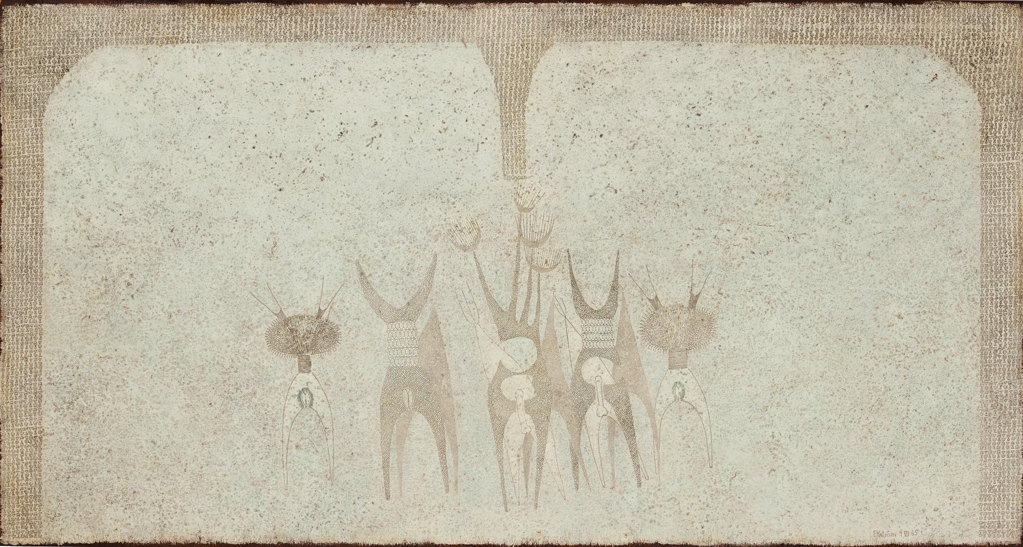 THEA EKSTRÖM, blandteknik på papper lagd på pannå, signerad och daterad 9 VI 65.