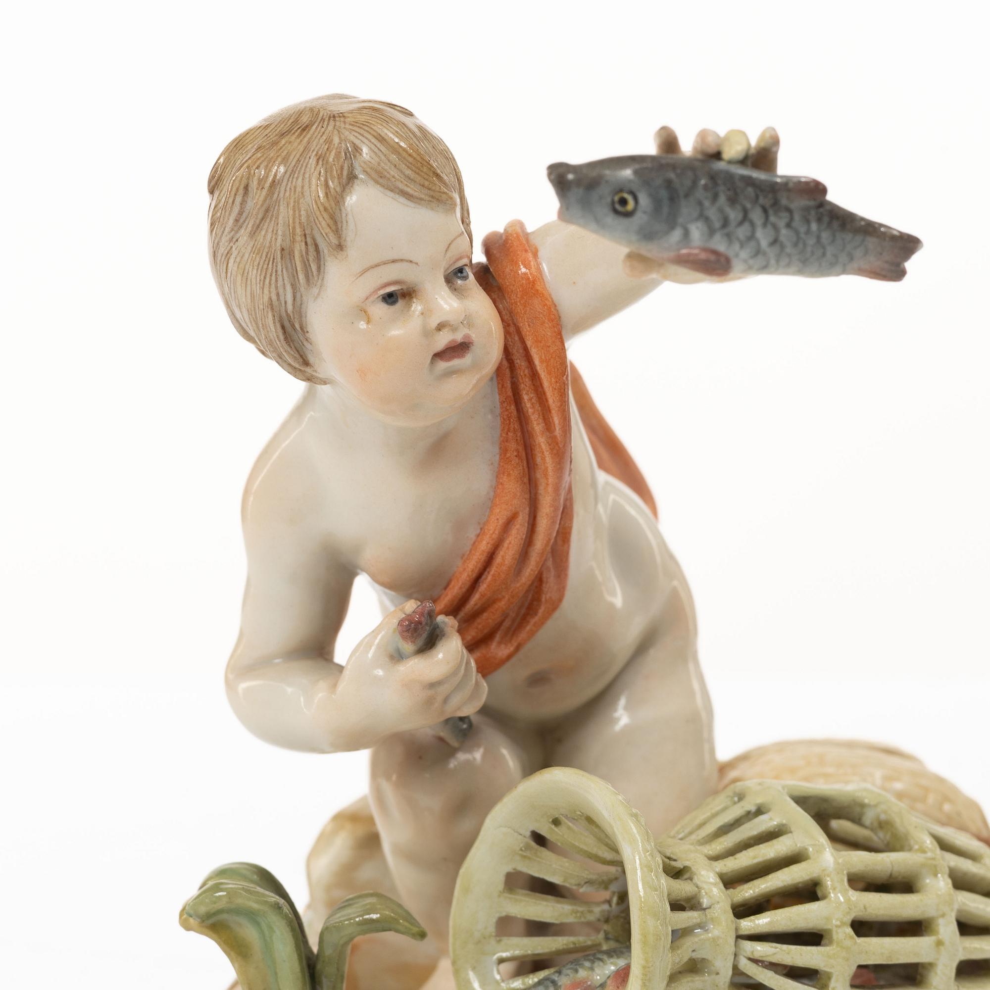 Meissen, Two porcelain figurines, allegories of earth and water, circa 1900.