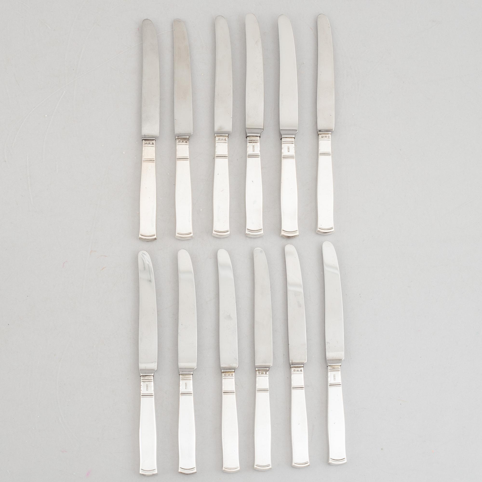 Jacob Ängman, twelve silver table knives, model 'Rosenholm', GAB, Eskilstuna and Stockholm, some 1987.