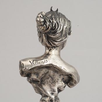 A Russian silver sculpture of Diane, marked Villanis and Bolin, St. Petersburg 1908-1917.