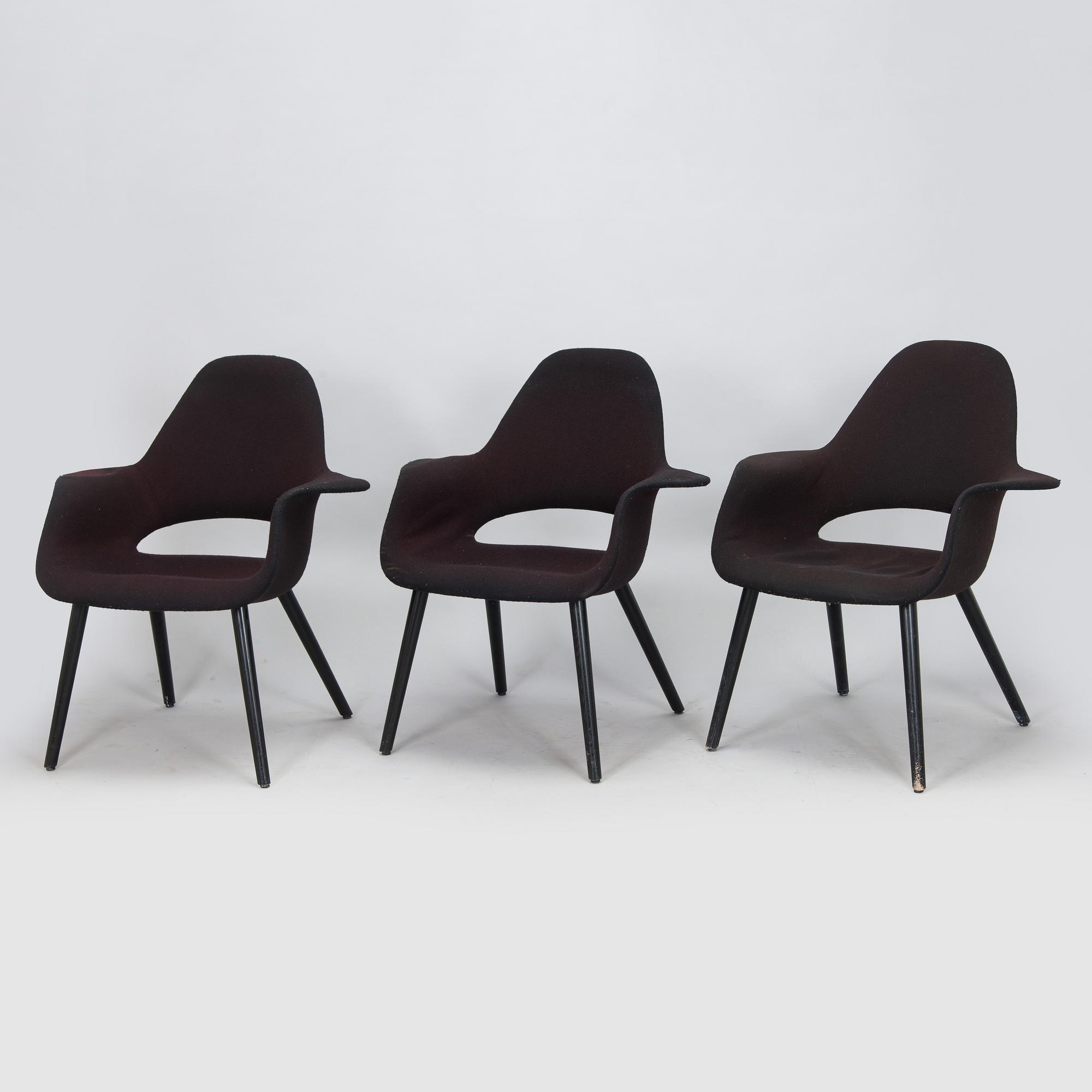 Charles Eames & Eero Saarinen, tuoleja 3 kpl "Organic Chair" Vitra.