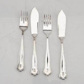A Swedish 20th century set of 12 silver fish cutlery mark of Hallbergs Stockholm 1947.