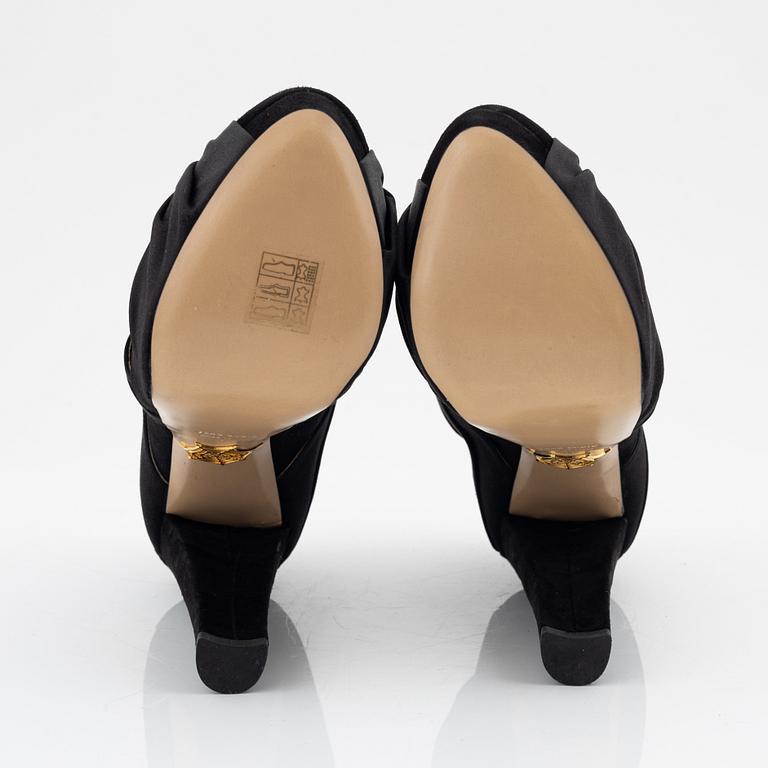 Charlotte Olympia, a pair of black suede and silk platform boots, size 37.