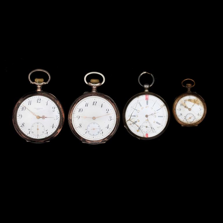 FICKUR, 4 st, vitmetall och silver, bla Carl Bergkvist, Falun, 1900-tal.