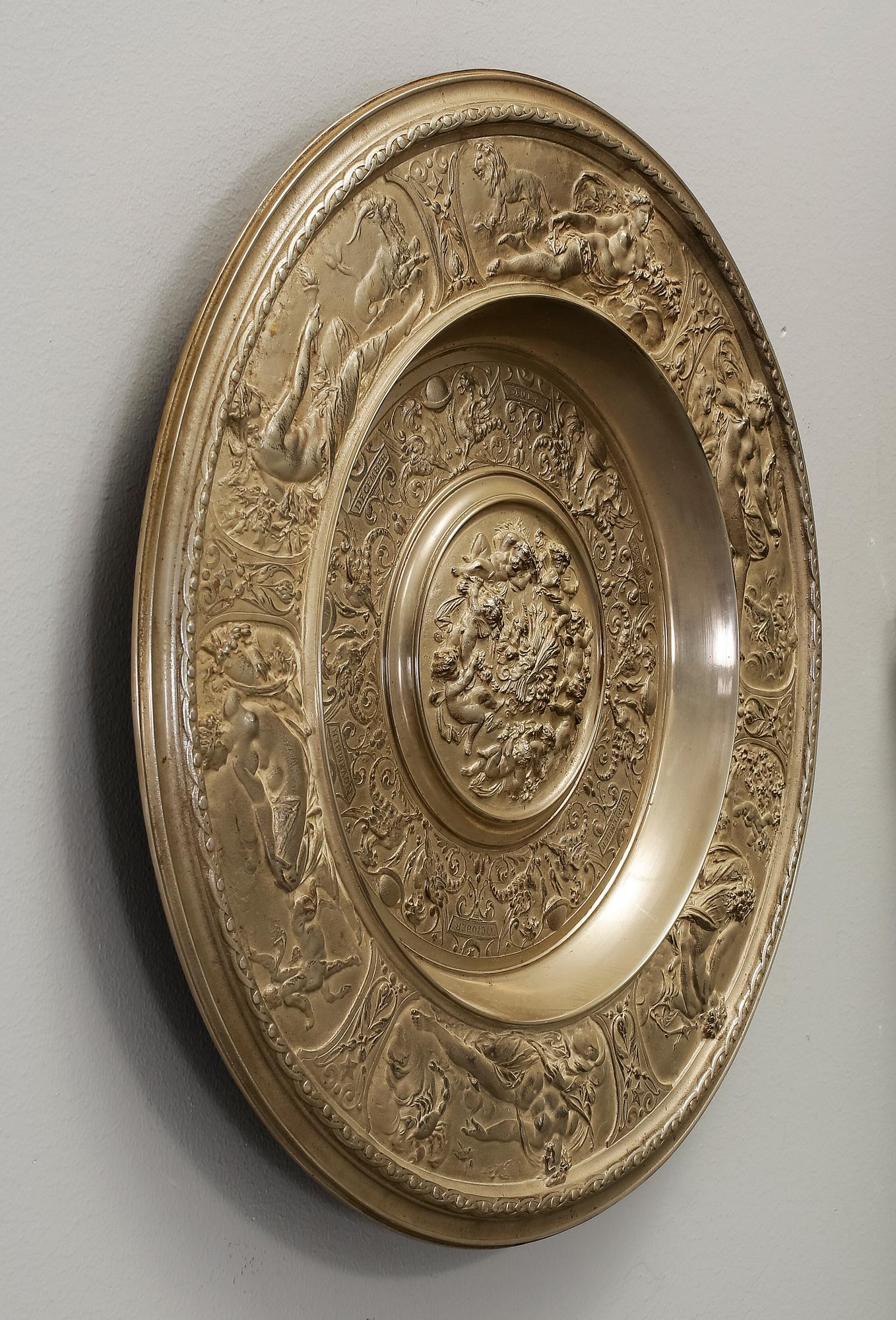 VÄGGPLAKETT, patinerad metall, J & C.G. Bolinders, Stockholm, 1900-talets början.