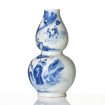 A large blue and white gourd-shaped vase, 20th century.