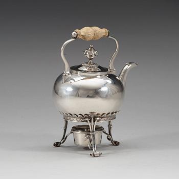 A Swedish 19th century silver tea-pot and stand, marks of Barkander & Söhrling, Linköping 1830.