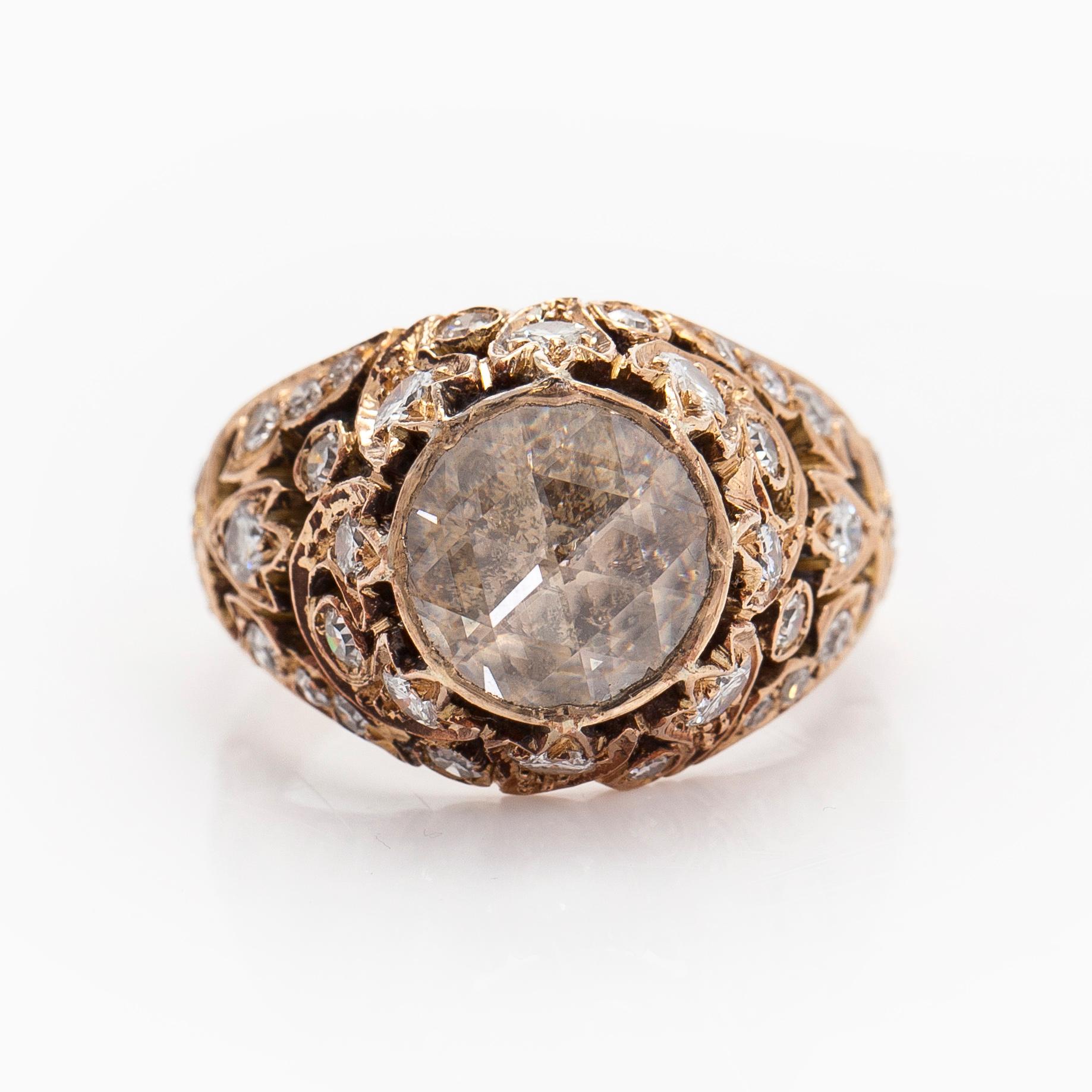 Ring, rose-cut diamond 1.35 ct, 18K gold.