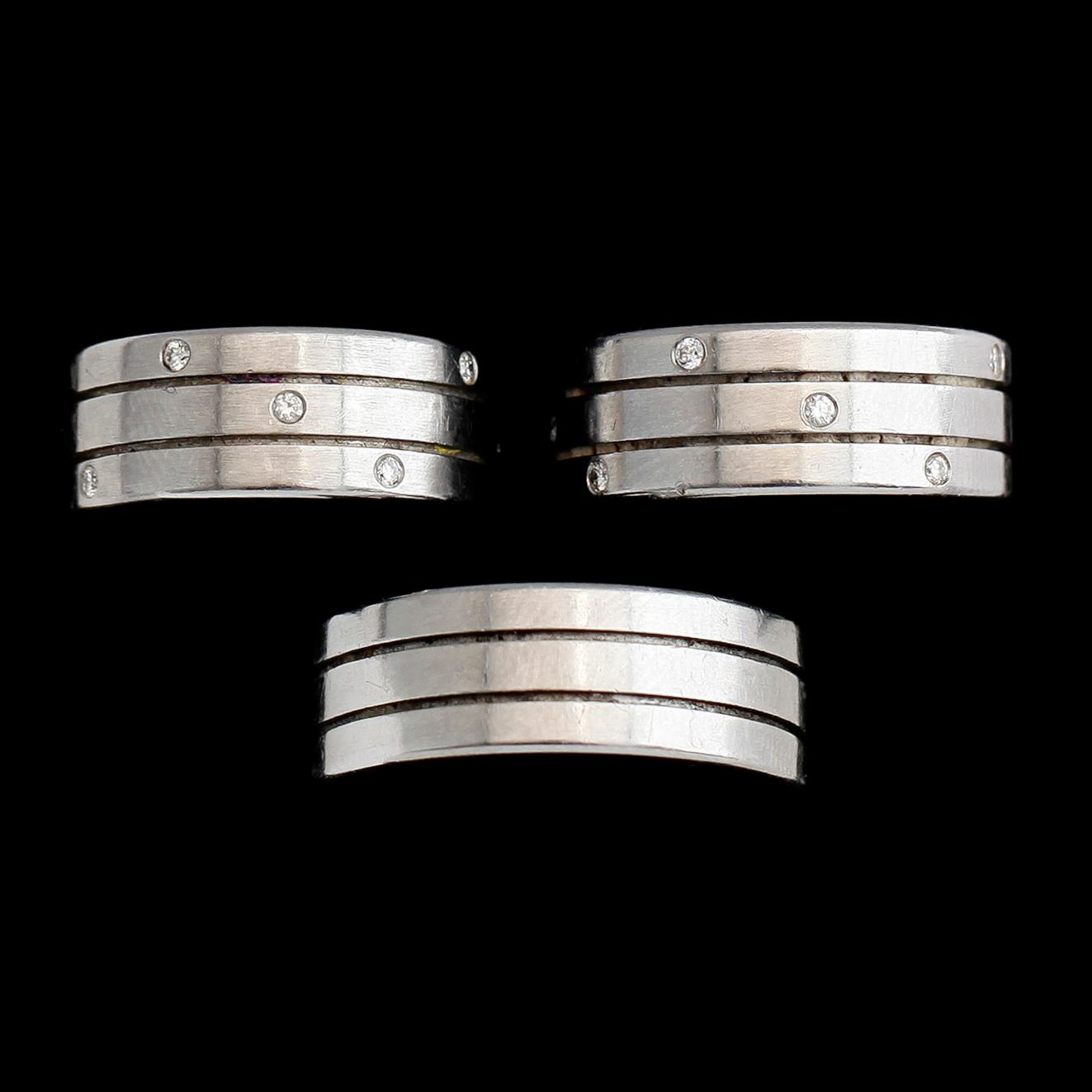 RINGAR, 3 st, stål, briljantslipade diamanter, Fleming Uziel.
