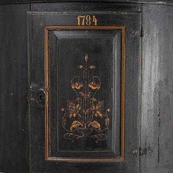 Corner cabinet, folk art, dated 1784.