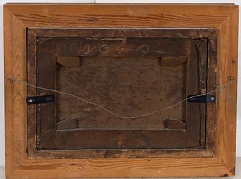 Okänd konstnär, 1800-tal, Stilleben med bröd, glas, kniv och butelj.
