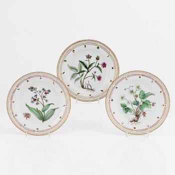 Royal Copenhagen, three 'Flora Danica' plates.