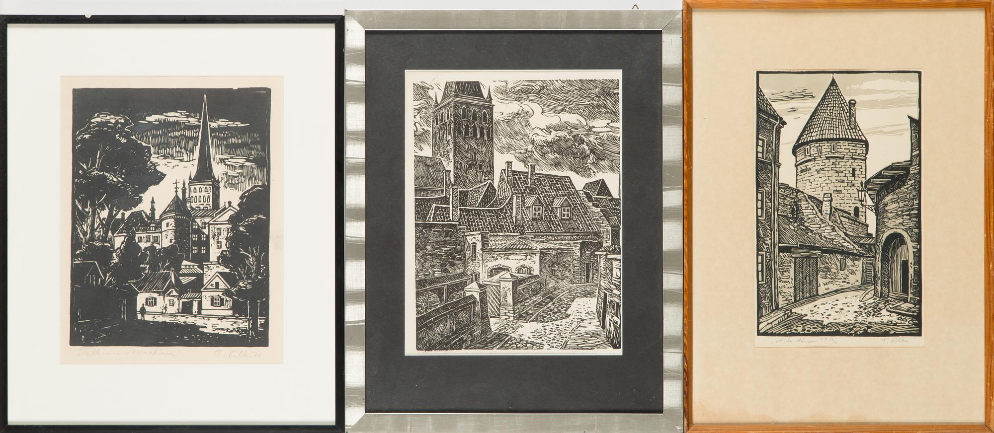 Toivo Kulles, linoleikkaus, 3 kpl, signeeratut ja päivätyt/numeroidut.