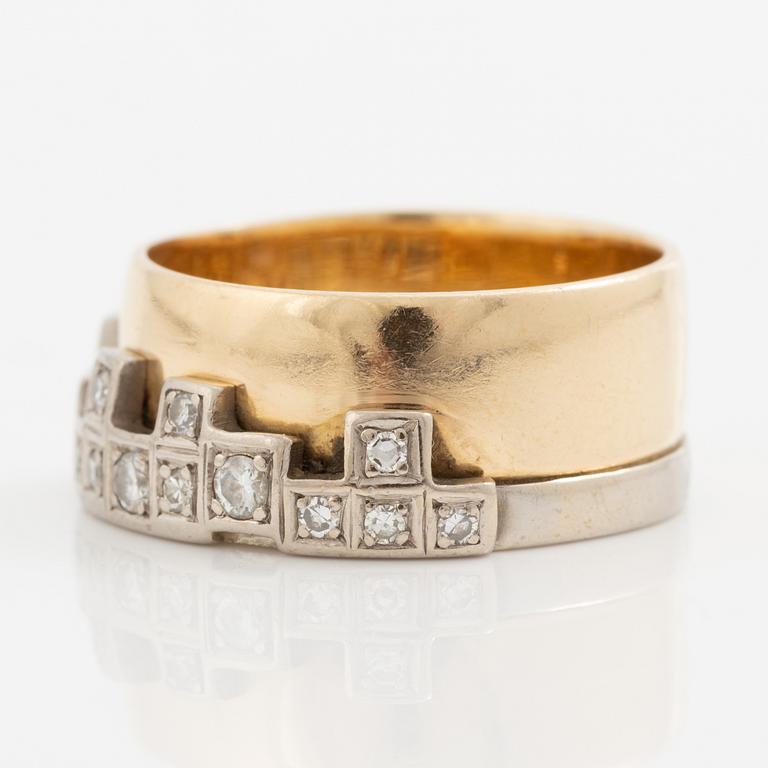 Claës E. Giertta, ring 18K guld och vitguld med runda briljant- och åttkantslipade diamanter.