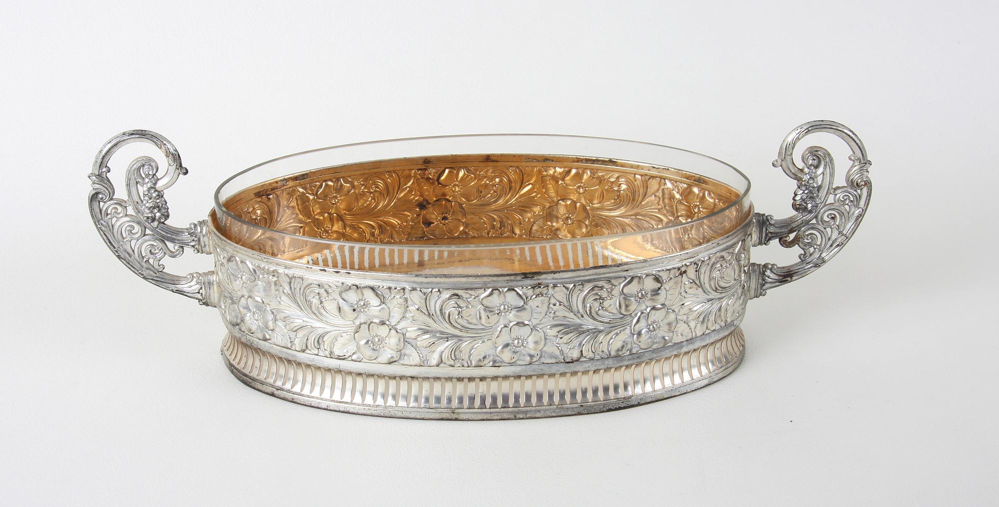 JARDINIERE, jugendstil, glas och metall.