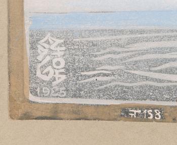 Aleksanteri Ahola-valo, linoleum cut and gouache, monogram signed.