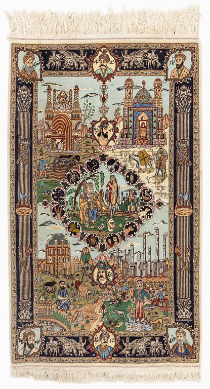 A rug, tabriz, figural, ca 163 x 98 cm.