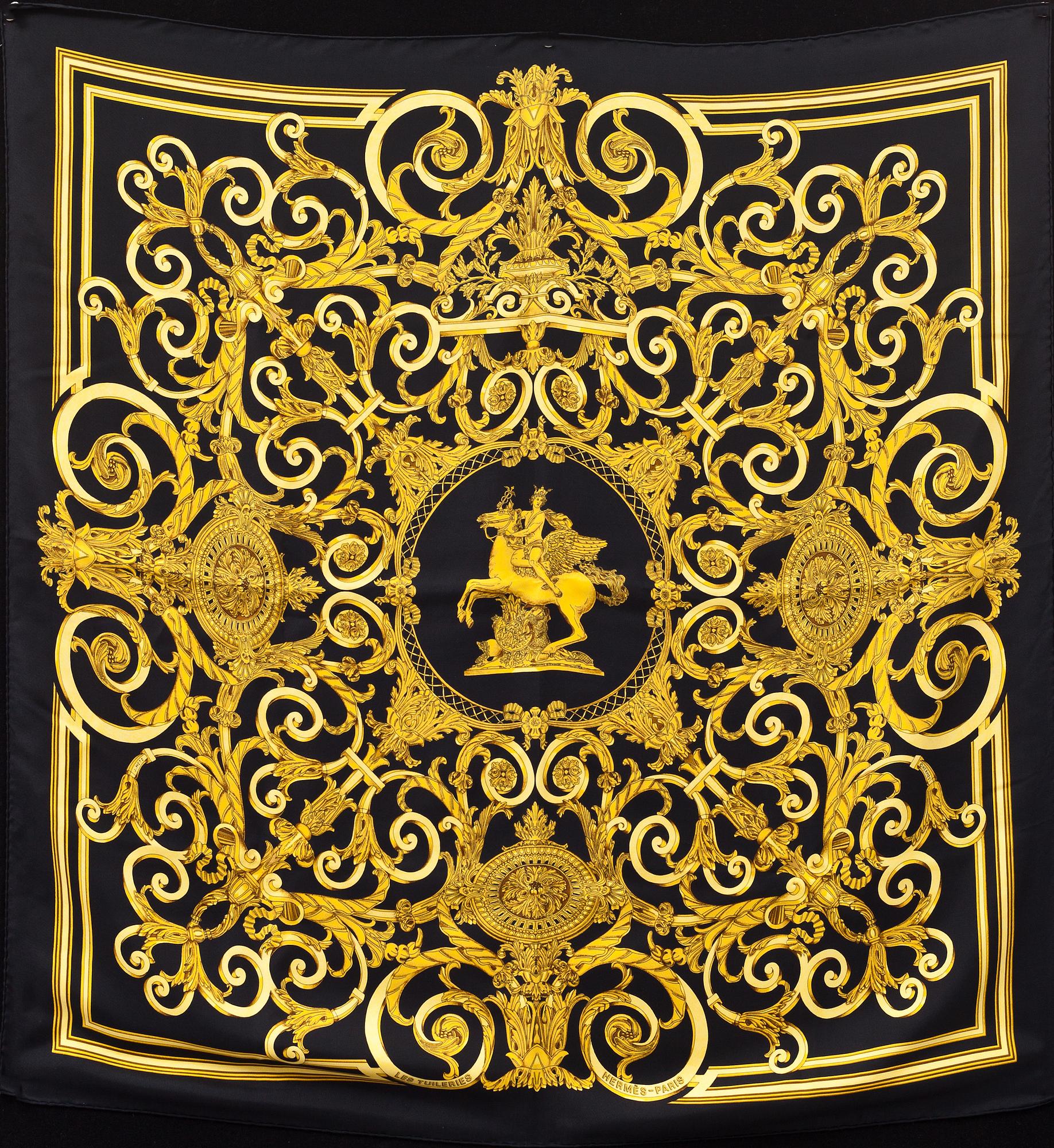 SCARF, siden, "Les Tuileries"signerad J. Metz, Hermés.