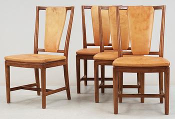 Nordiska Kompaniet, A set of four Carl-Axel Acking walnut and beige leather chairs, Nordiska Kompaniet (NK), ca 1947.