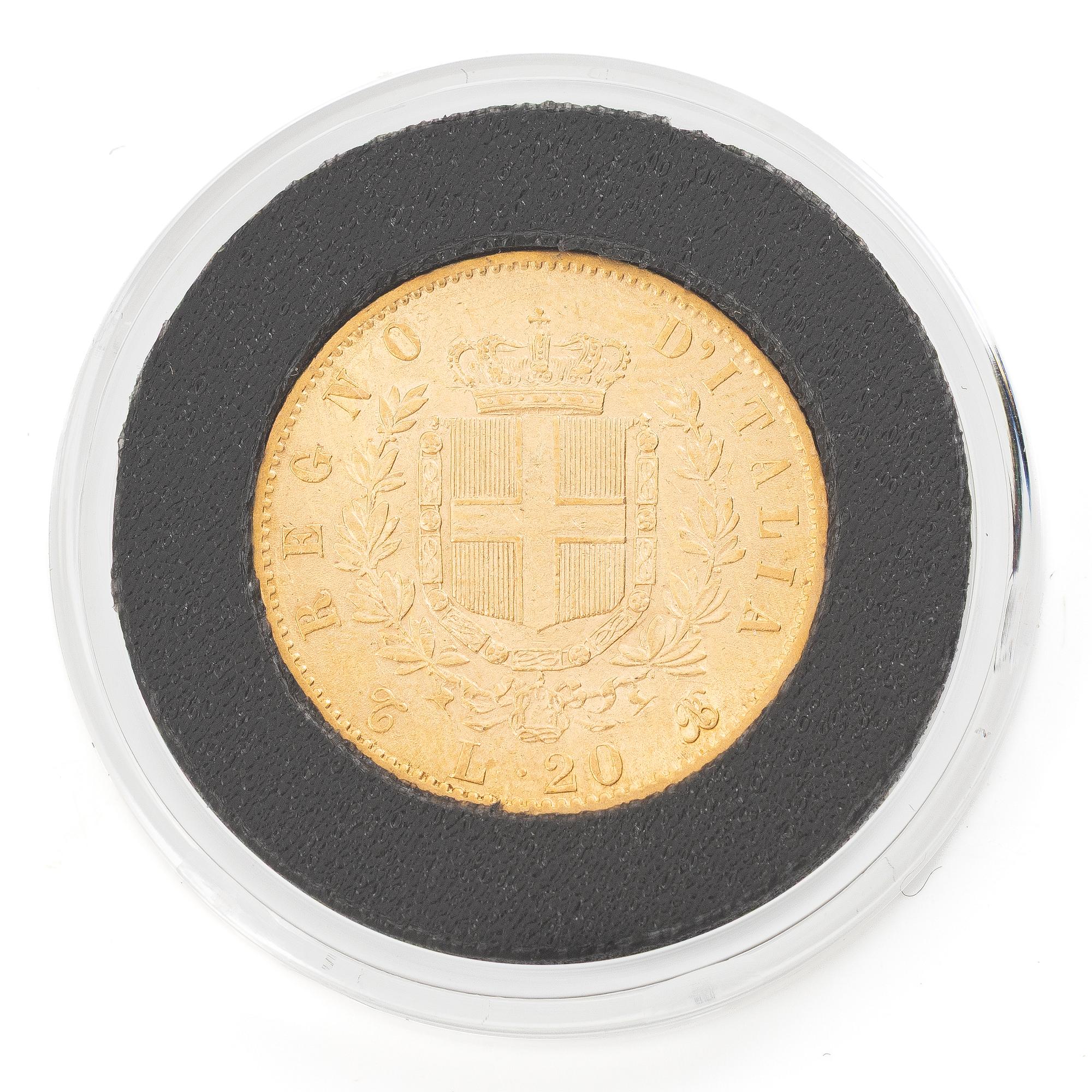 Guldmynt, Italien, Vittorio Emanuele II, 20 Lire, 1863.