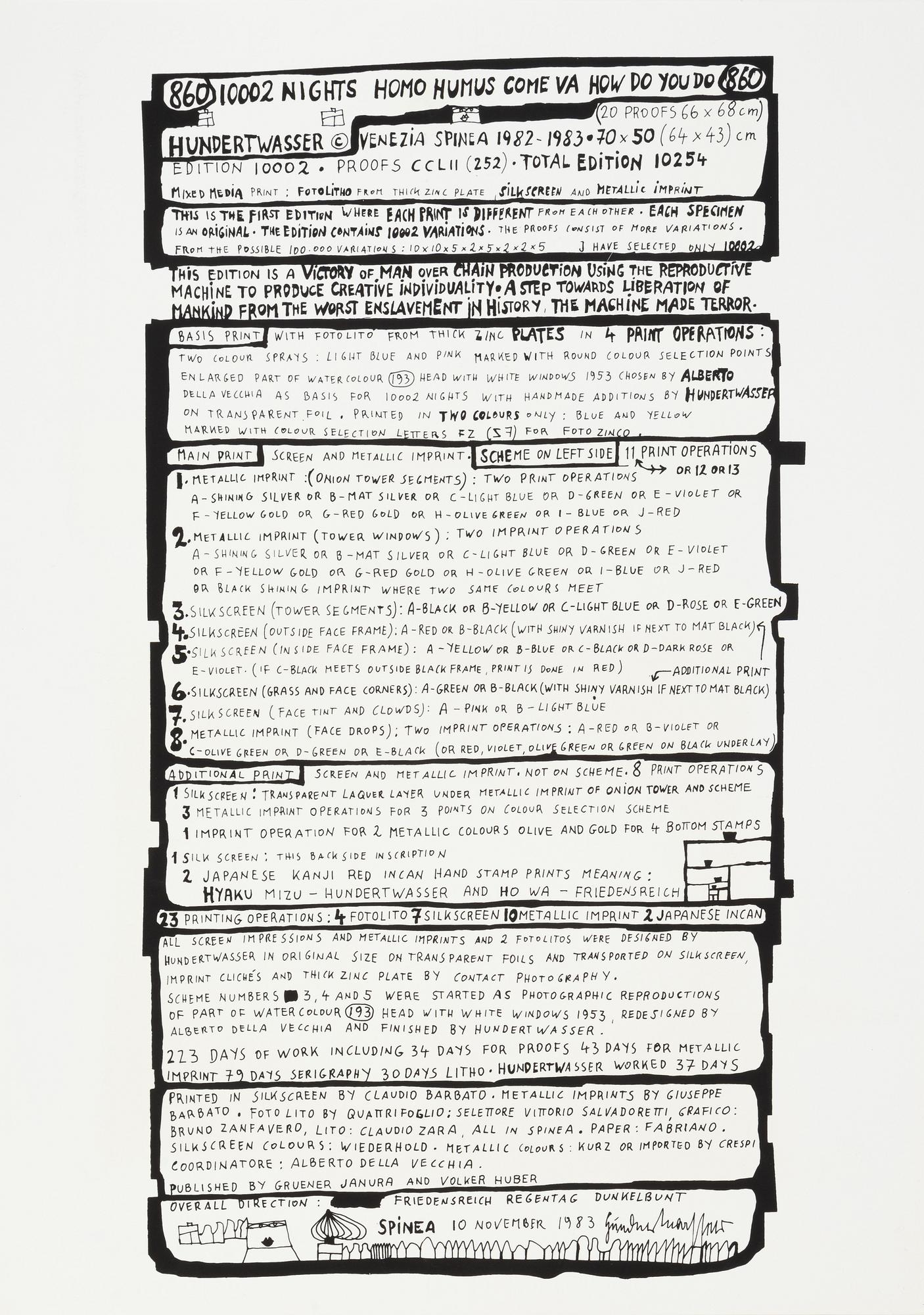Friedensreich Hundertwasser, photo lithograph and silk screen with metal embossing, 1984. Signed and numbered 4374/10002.