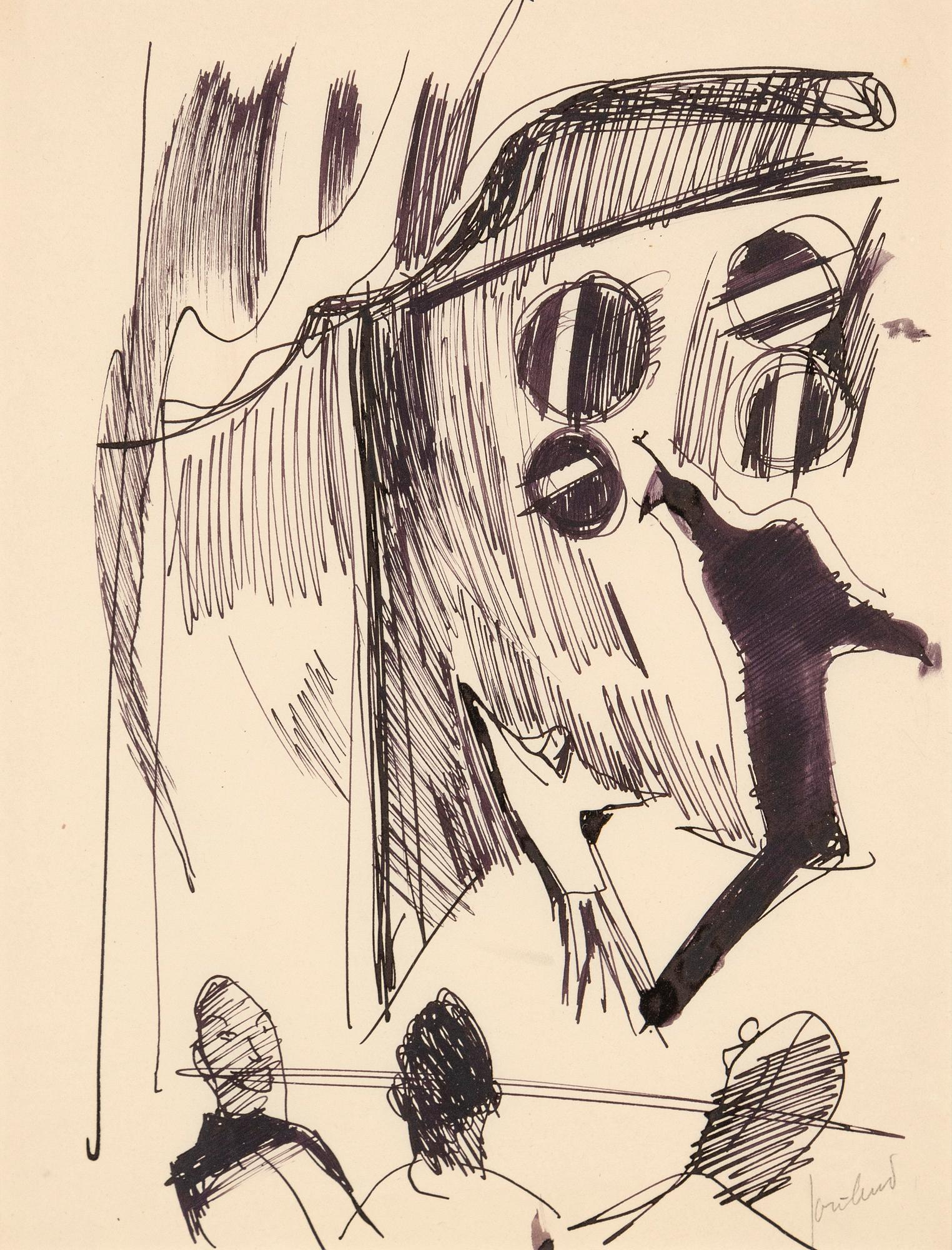 John Jon-And, blandteknik på papper, signerad.