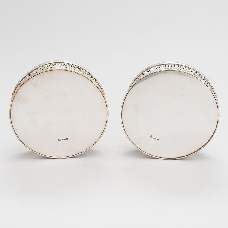 A pair of Russian silver-plated wine coasters, maker's mark of Aleksandr Katch, late 19th century.