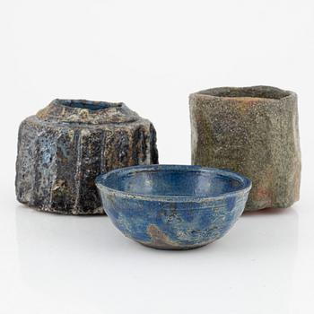 Vases, a pair, and a bowl, raku, circa 2000.