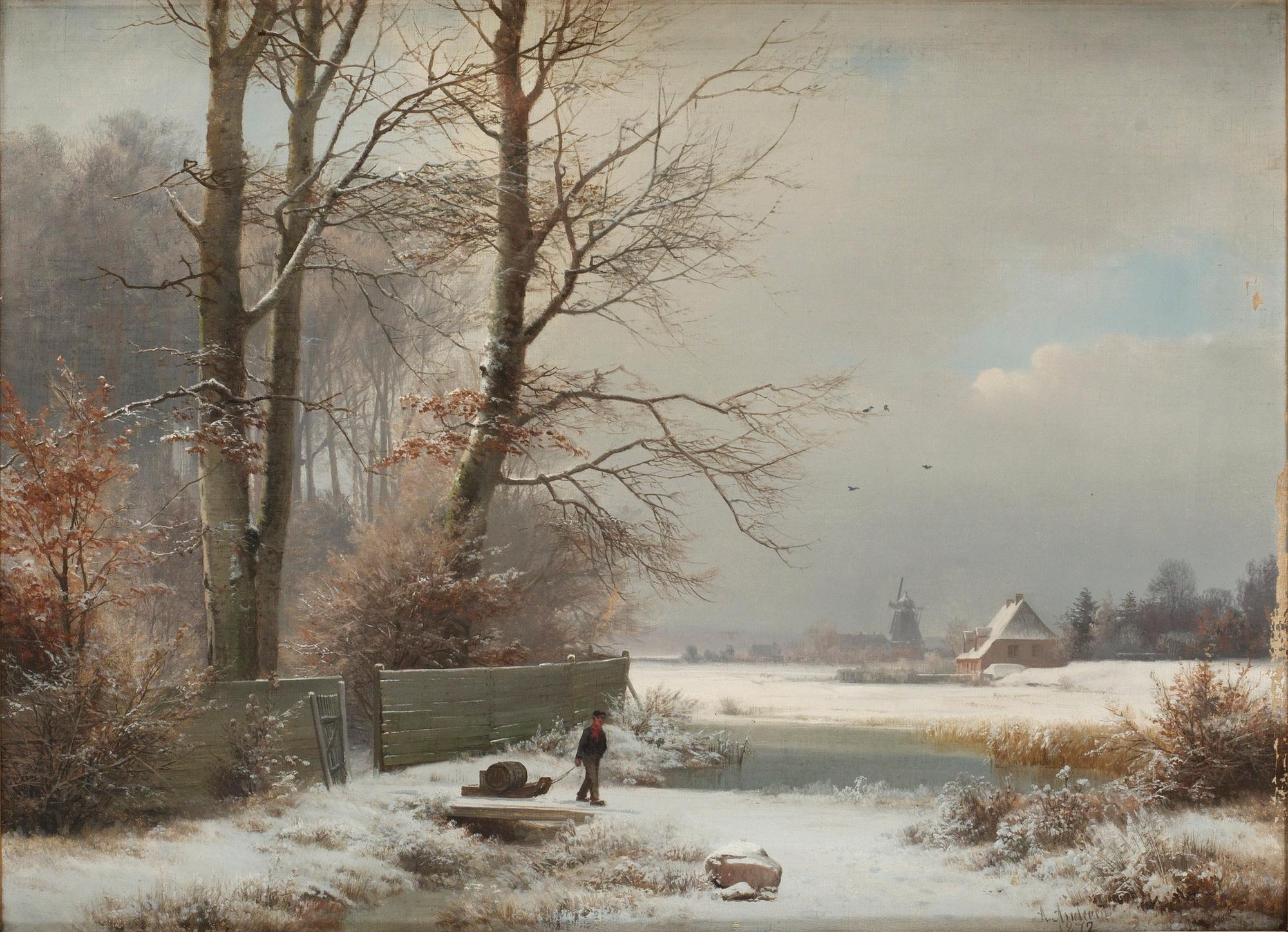 Anders Andersen-Lundby, Man med kälke i vinterlandskap.