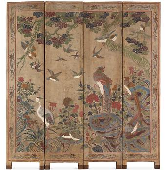 1011. A four panel lacquer screen, Qing dynasty.